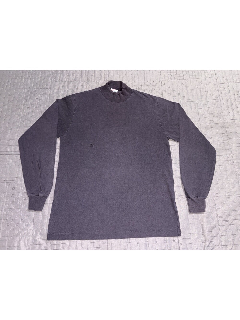 Vintage 90s Jerzees Mock Neck Long Sleeve Shirt USA Made Faded Black S 34-36